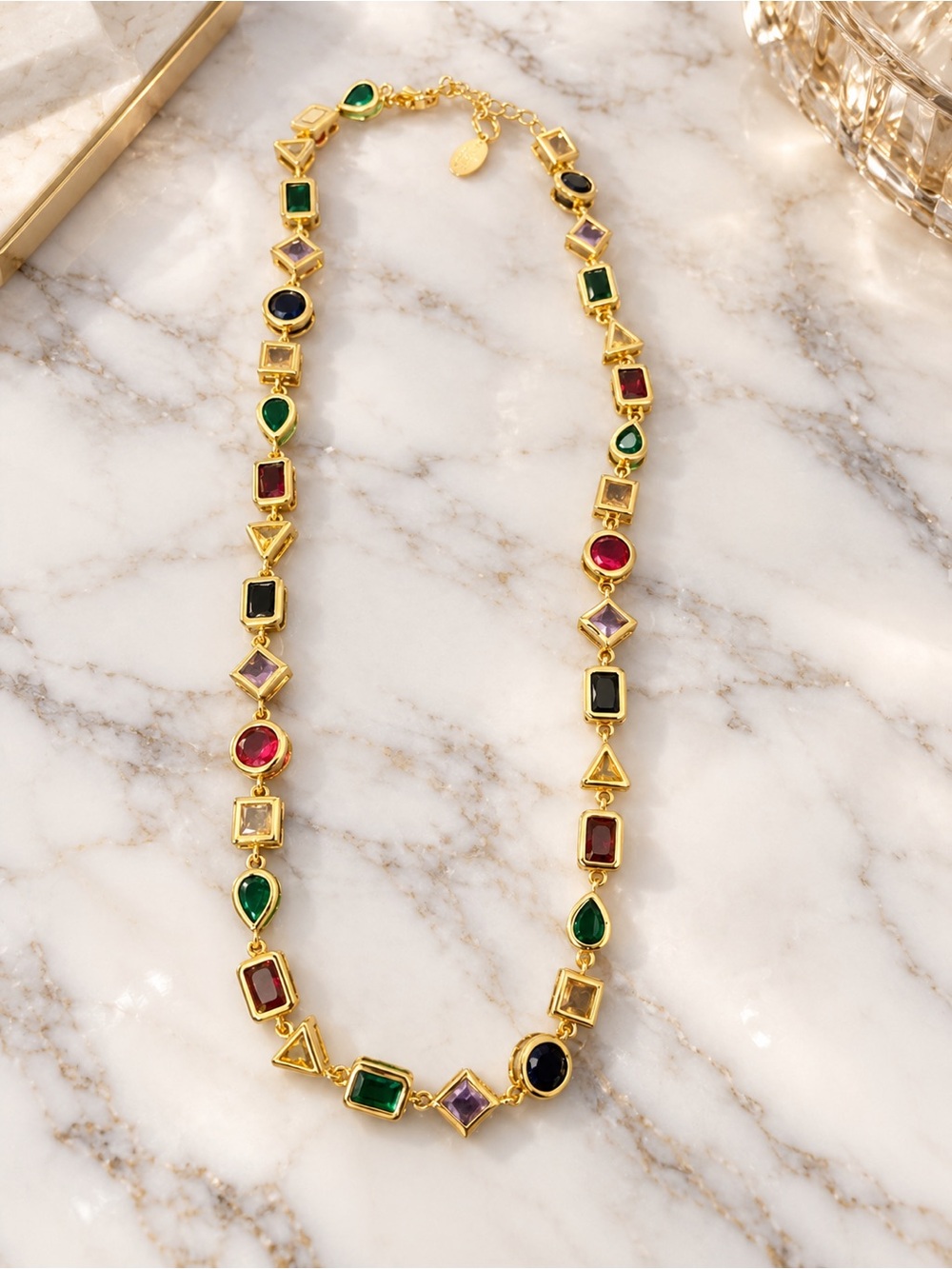 Gold Filled Multicolor Gemstone Link Necklace - Women Jewelry